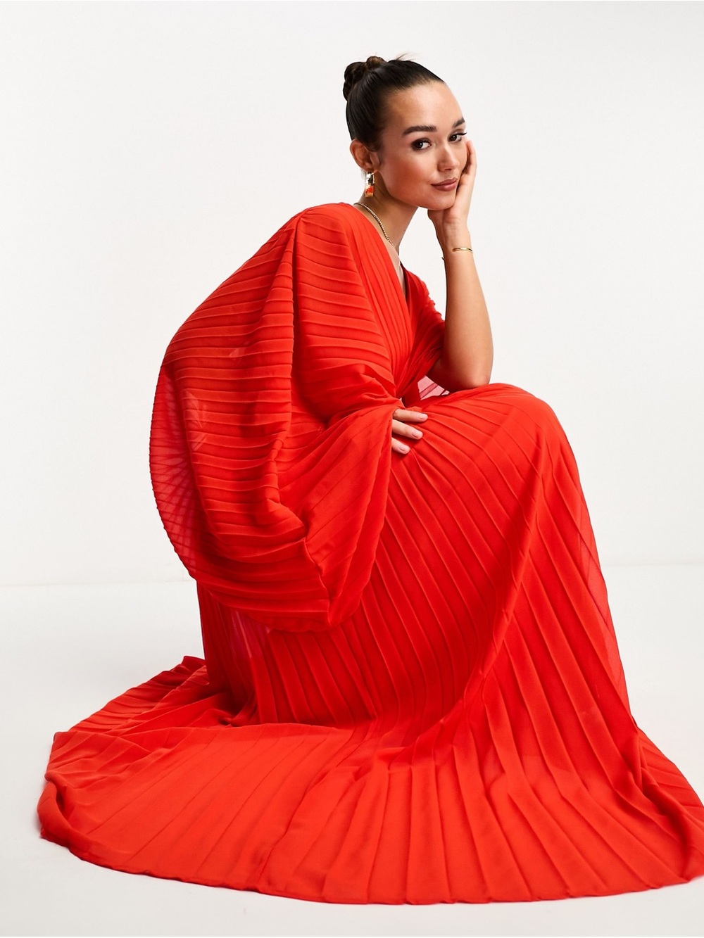 ASOS Pleated Maxi Dress Draped Balloon Cutout Sleeves Sz 8 vibrant flowy